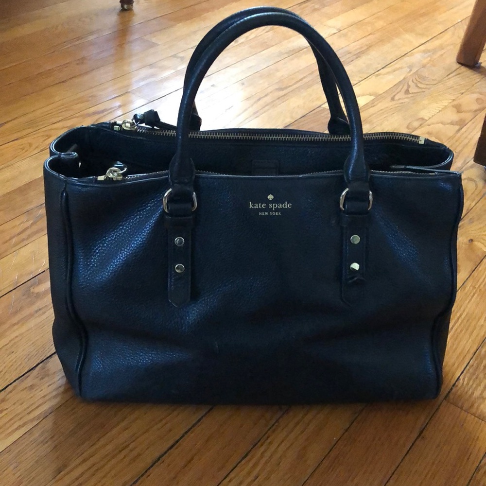 Vintage Kate Spade New York black pebbled leather tote bag
